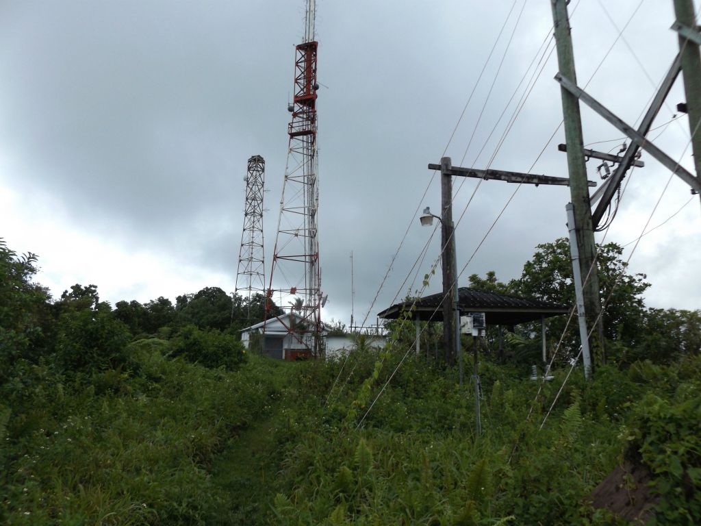 The communications towers at the top are still in use and maintained: