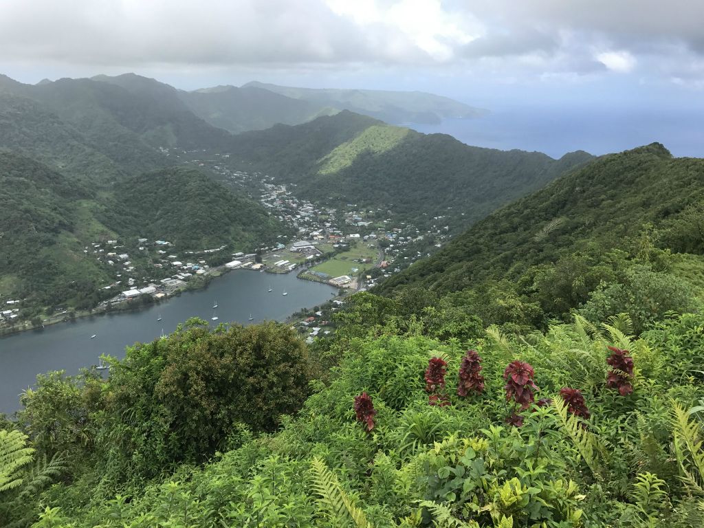 Pago Pago extends inland with an area known as Vaipito Valley:  You can see how the valley heads up toward the hills and Fagasa Pass: