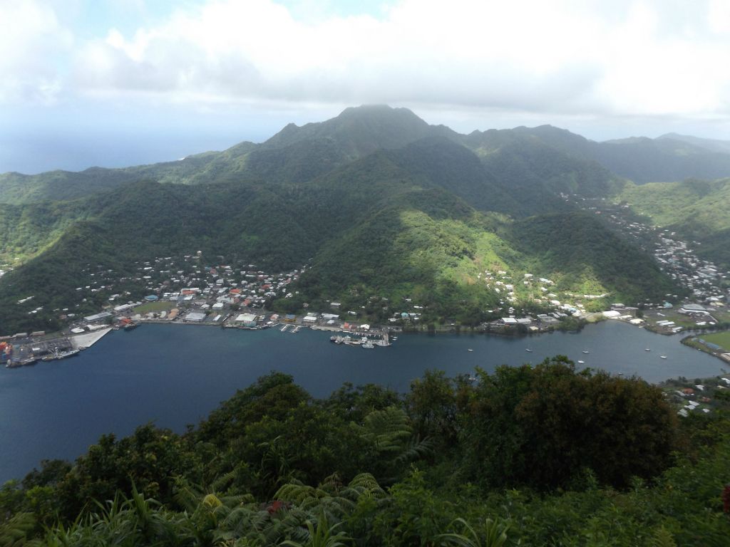 Now looking to the south, the village at the bottom of the mountains is called Fagatogo: