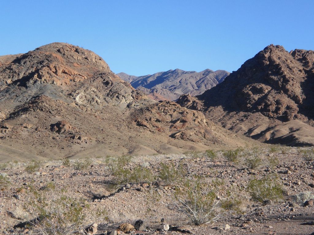 A closer look at the hill we had to hike around.  We went around it to the left, although cutting in between these two small hills would have worked out as well: