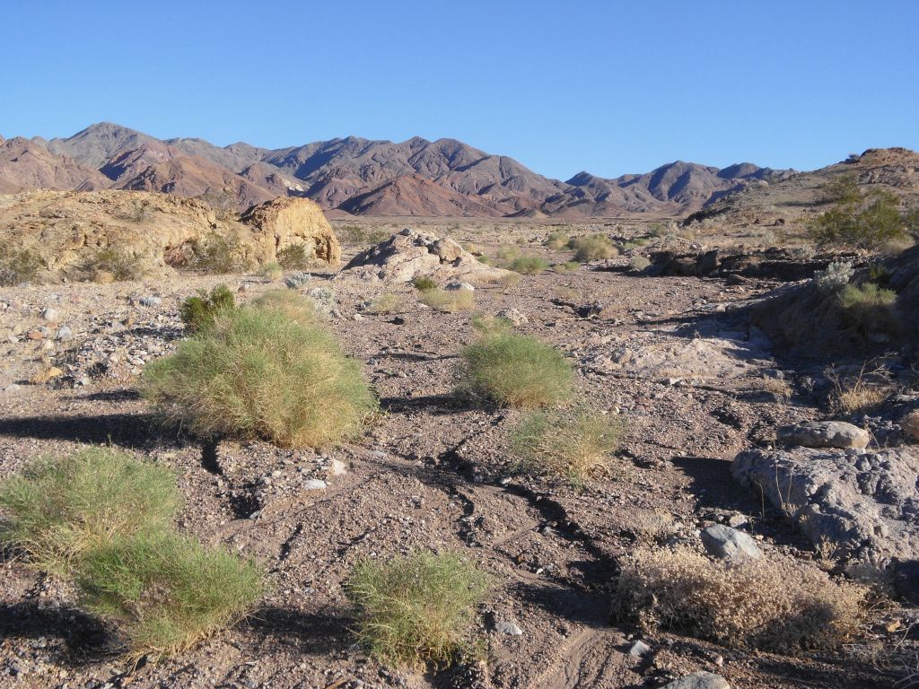 Into the main wash on the other side of the hills: