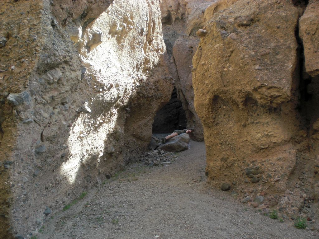 We have now reached the entrance to the third official slot, and Tiffany is resting on a rock just outside: