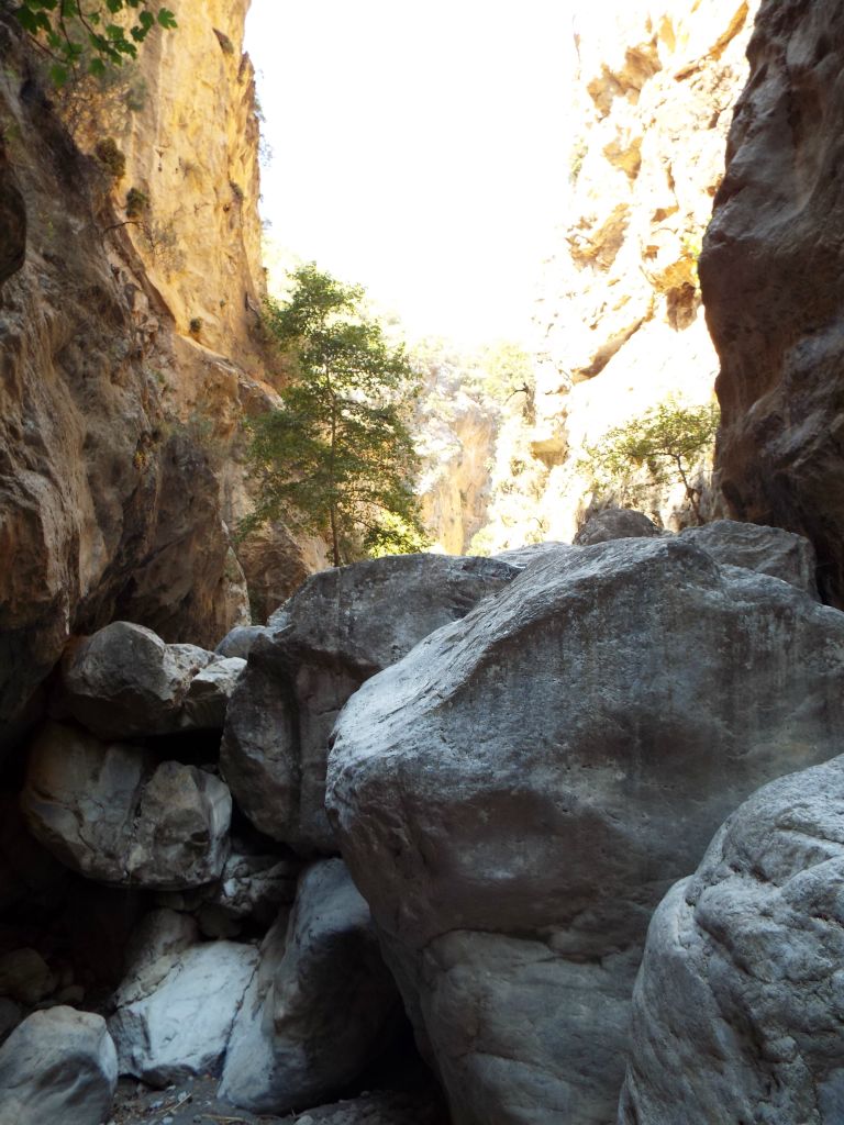 Absolutely huge boulders which have fallen into the wash.  These must be navigated around and climbed: