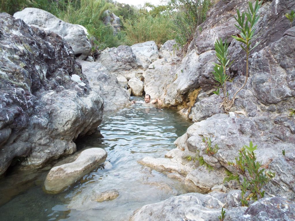 Relaxing in one of the natural pools in the bamboo valley area of Sarakina Gorge: