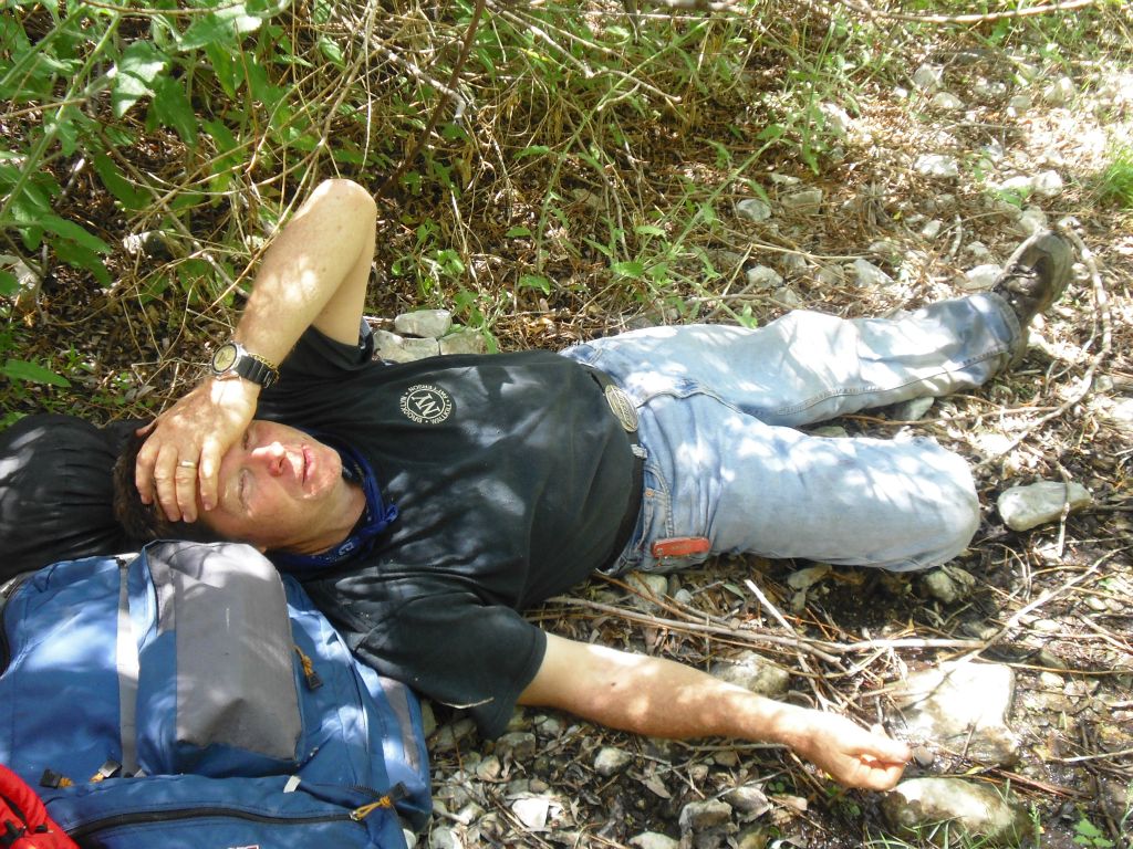 Gary filled up his water bottles at the entrance to The Tunnel of Love, and then took a short nap: