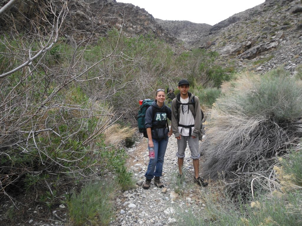 Tiffany and Andrew at the place where Brewery Spring gets thick and merges with the trail for the first time: