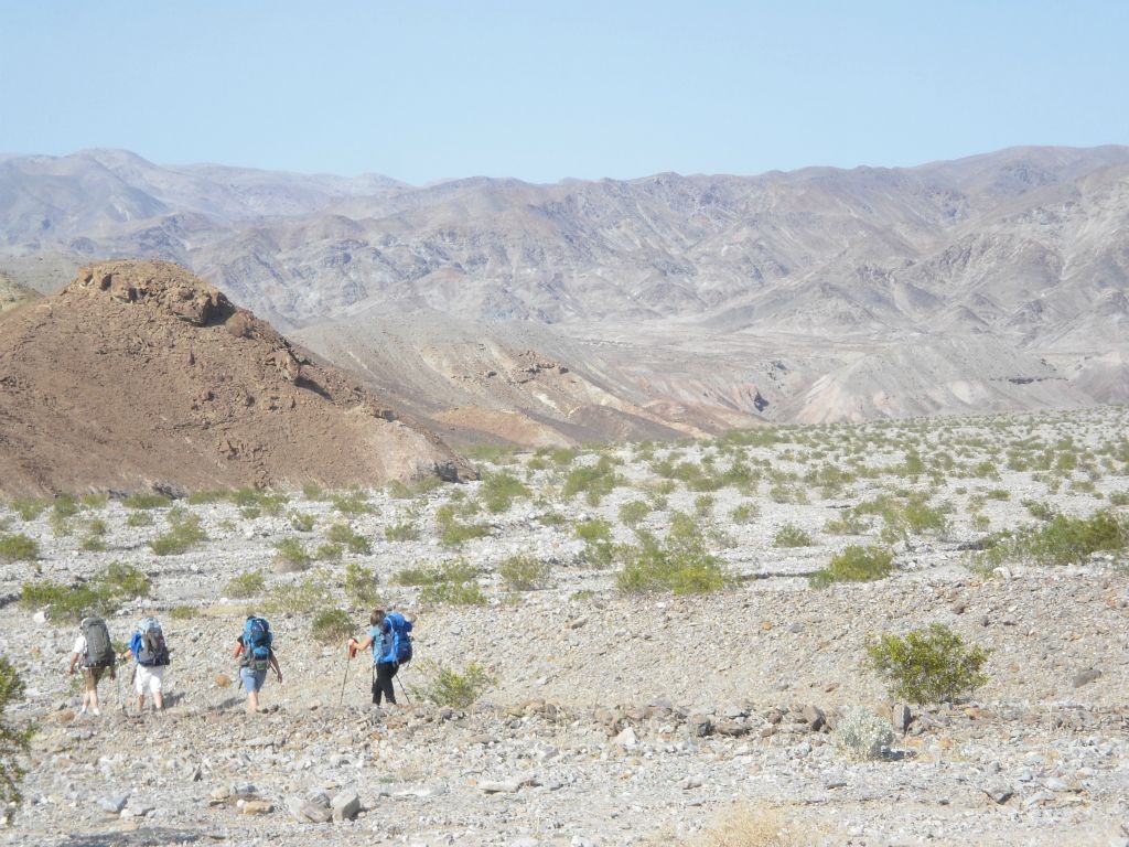 Our group, however, chose the right wash and here we are backpacking down into it: