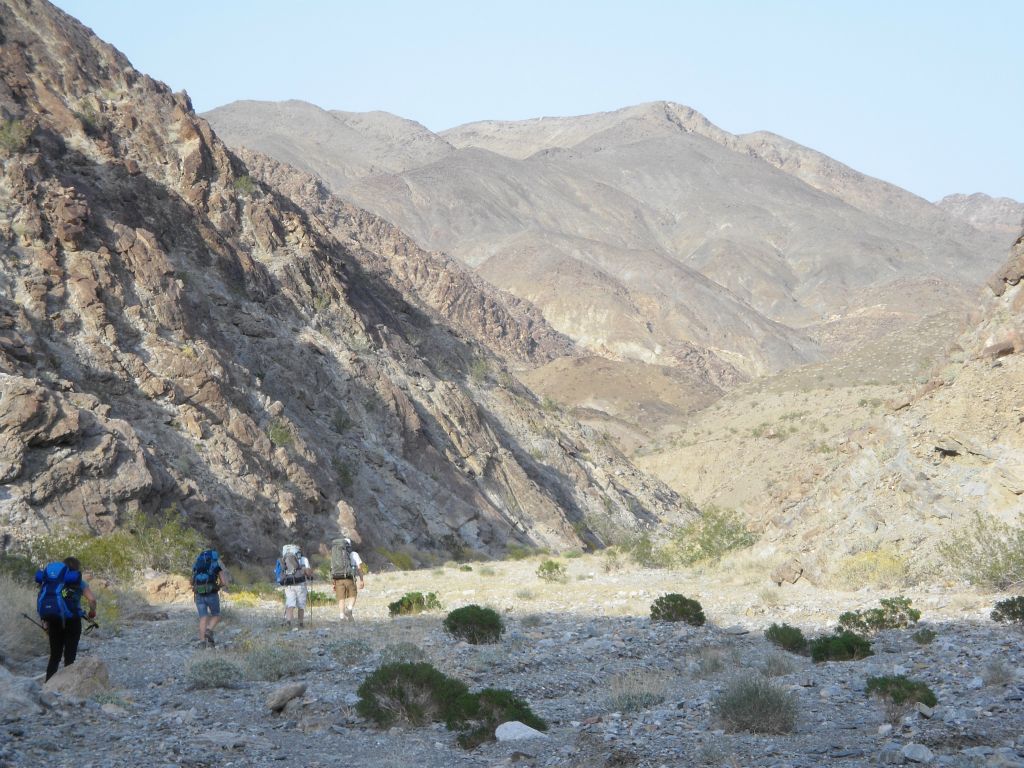 Left to right, that's a fellow hiker, Senta, Kathy, and Shawn heading up the canyon: