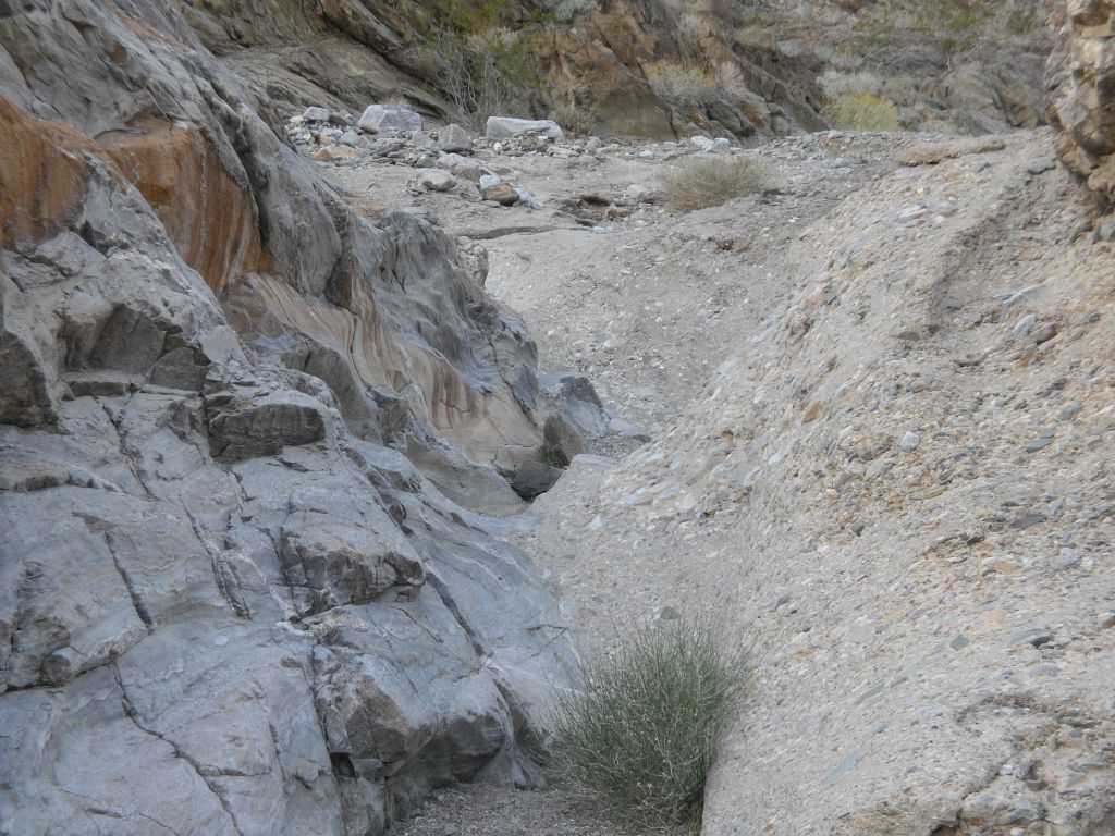 Here the conglomerate rock meets up with another type of rock on the canyon wall: