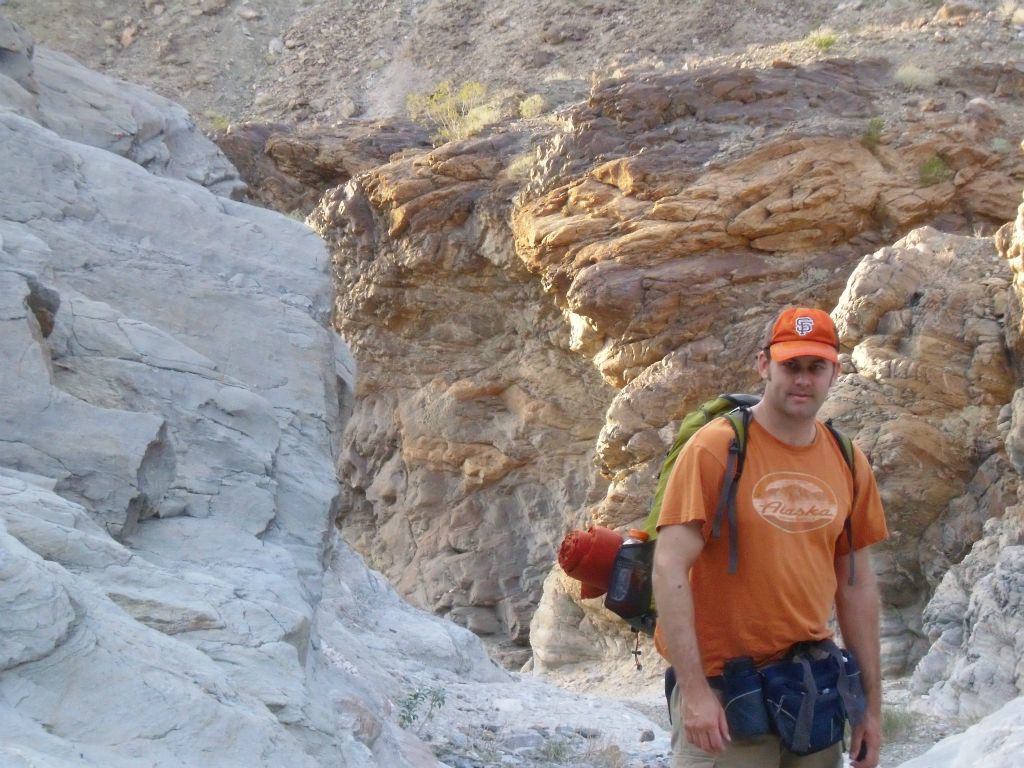 Steve rounding a bend in the very colorful grotto area of Indian Pass Canyon: