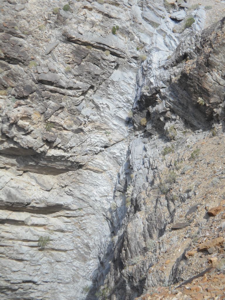 Looking down at the dry fall and the vertical section which has to be bypassed: