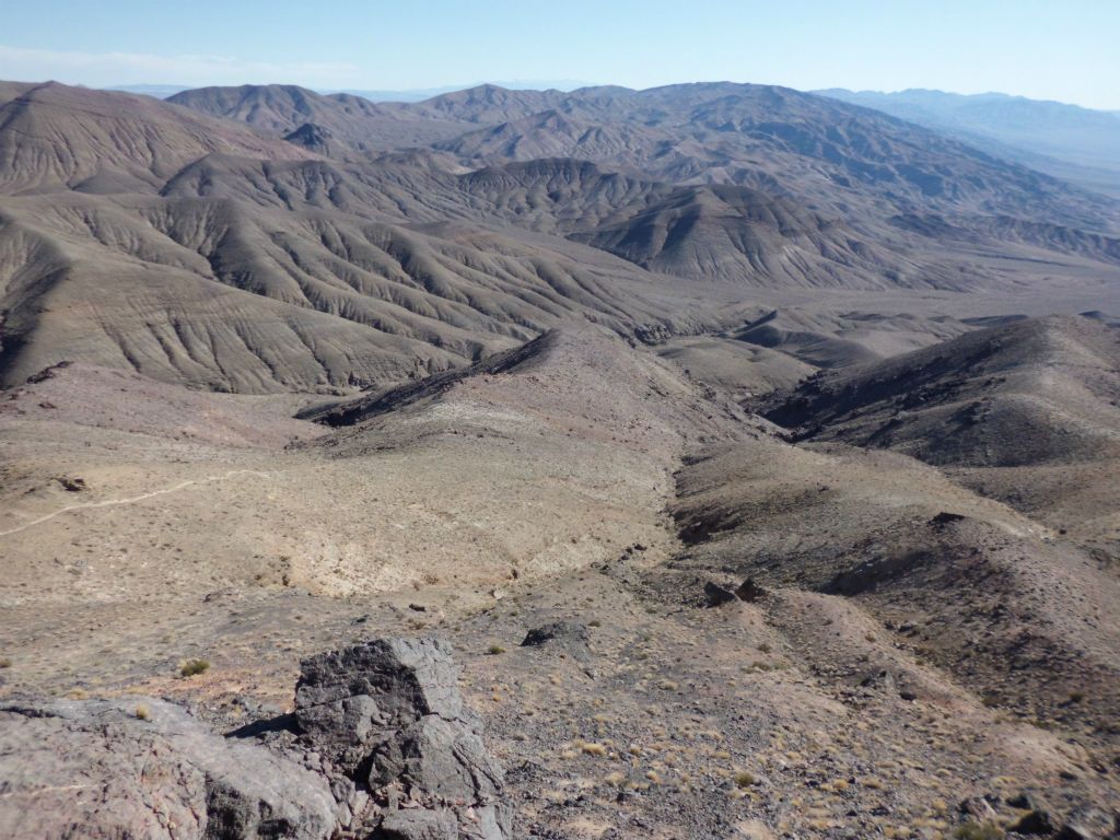 Looking back down towards the route up and the Funeral Mountains in the distance: