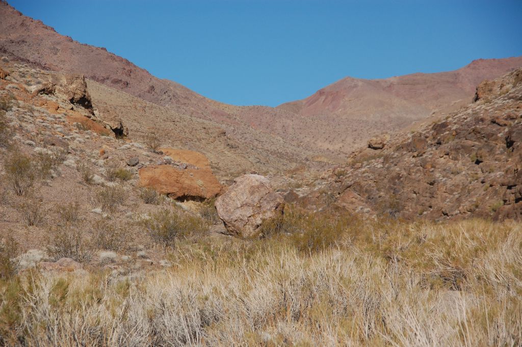 We followed one big wash and then turned off to the left into a smaller wash which is marked by Round Boulder: