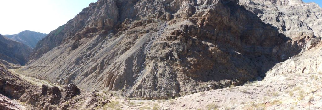 A panoramic from our bypass ridge showing the junction we arrived at in Fall Canyon: