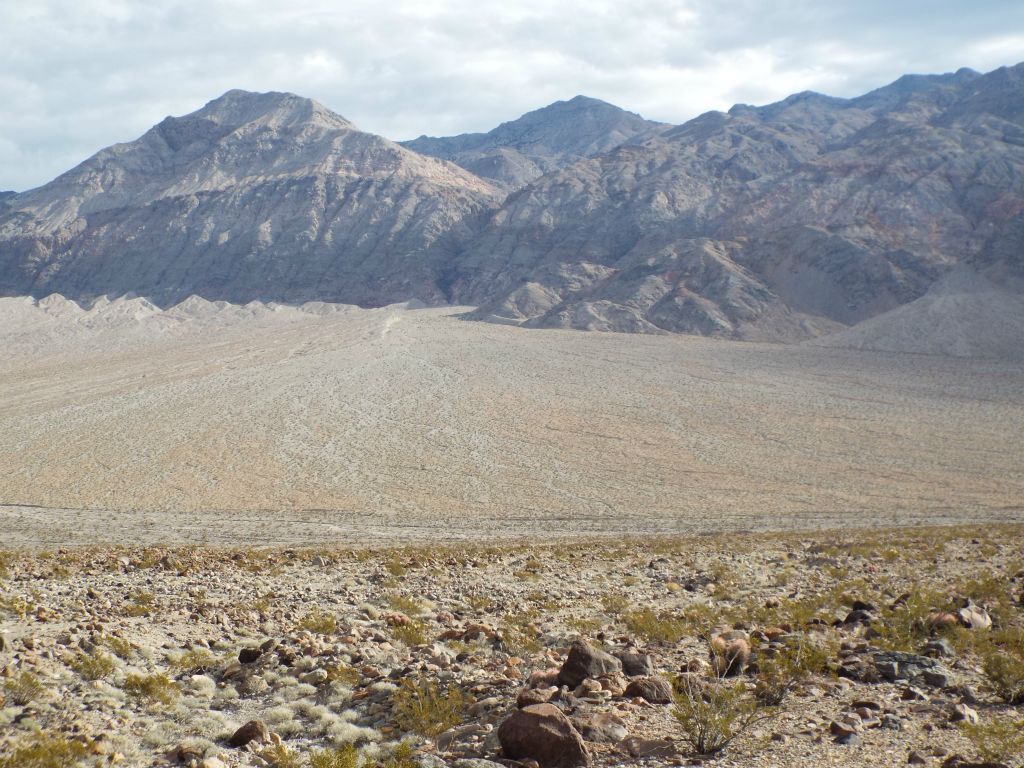 Looking back to the east into the Last Chance Range while hiking up the fan: