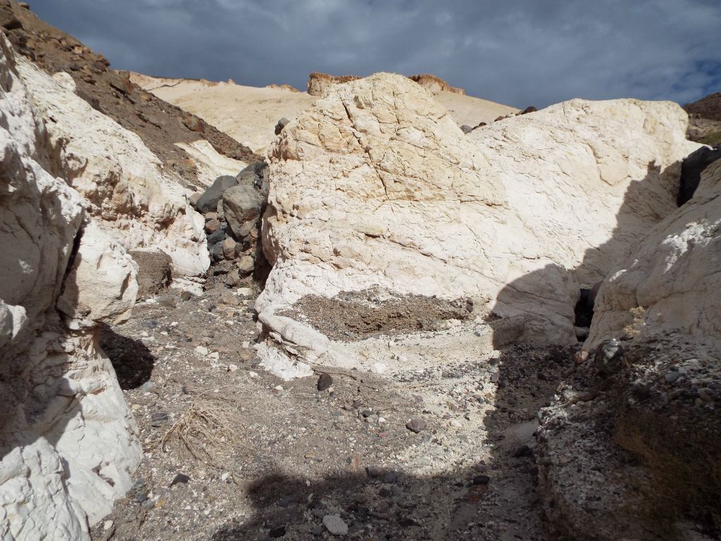 This view shows the first junction of Chalk Canyon.  The main canyon heads right and a side canyon turns left: