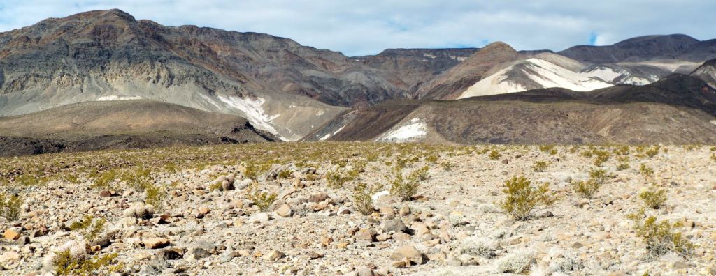 A panoramic of the fan and mountains surrounding Chalk Canyon: