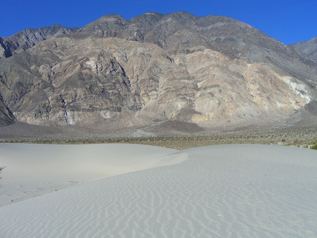 A majestic backdrop of the Inyo Mountains makes these dunes very special.  Also visible is a small portion of McElvoy Canyon: