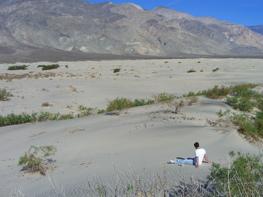 Lowell resting on the dunes.  Lowell was a big part of our Death Valley trips from 1998 to 2007.  This was his first time in Saline Valley and final trip to Death Valley: