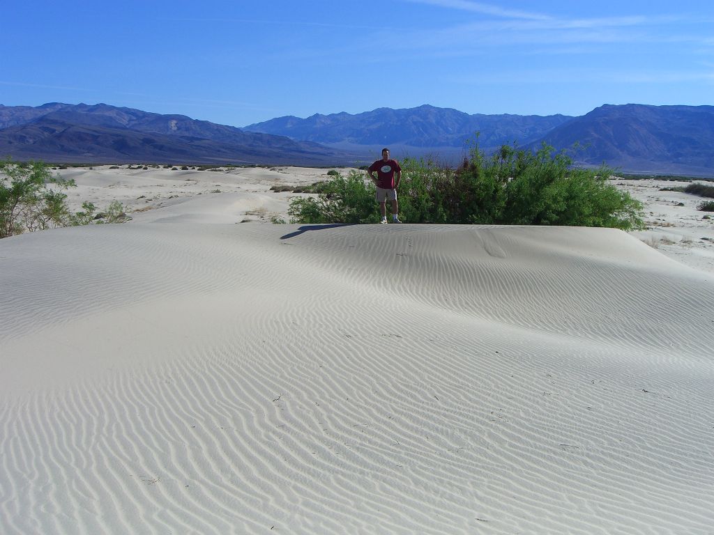 In the next three pictures, you can see Steve in various places on the Saline Valley dunes.  He had finally conquered his 5th set of sand dunes in the park: