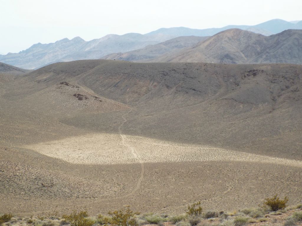 In this picture, you can see the various forks of the old road and the steep drop from where we parked: