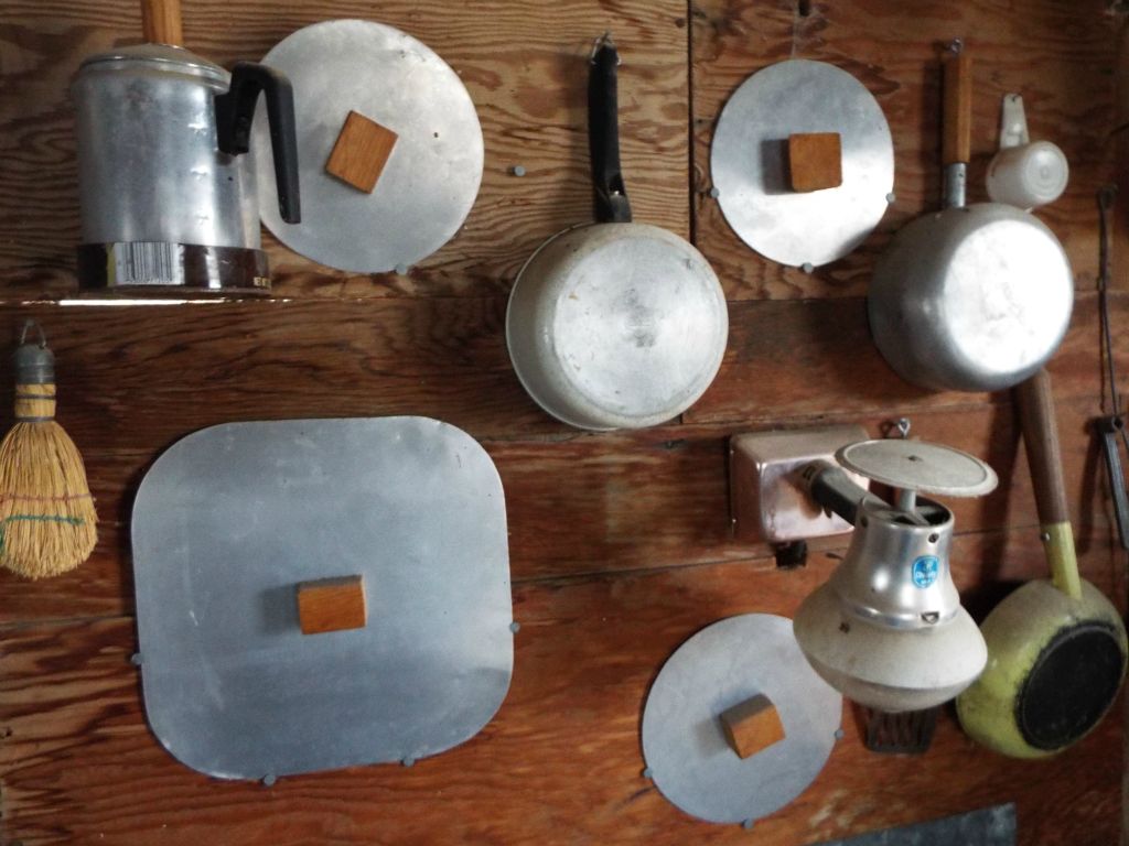 Probably the nicest part of the cabin is this hanging assortment of pots and pans: