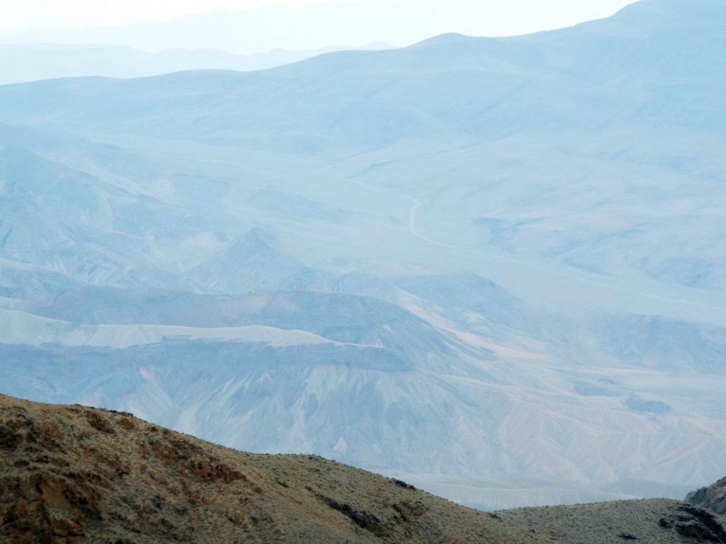 Looking to the west at Hwy 190 climbing to Towne Pass: