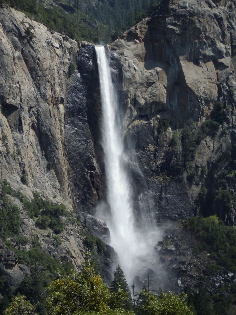 Full view of Bridalveil Fall showing the large waterflow of late April: