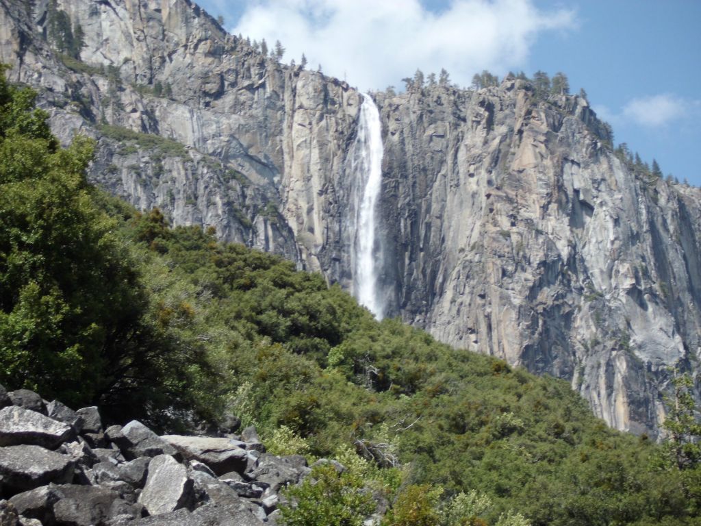 One of the highlights along the trail is this special view of Ribbon Fall.  Seeing this view inspired us to hike up to the base of Ribbon Fall the next day: