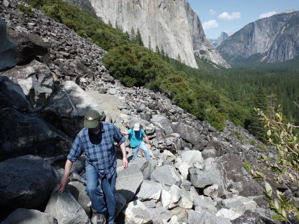 Not all sections of trail which passed through the rockslides were clear.  As you can see here, we had to do quite a bit of scrambling to get over these boulders: