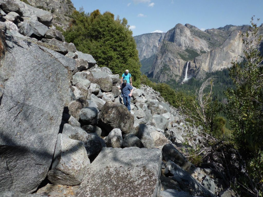 Charlie and Oleg continuing along the lower switchback despite some reservations: