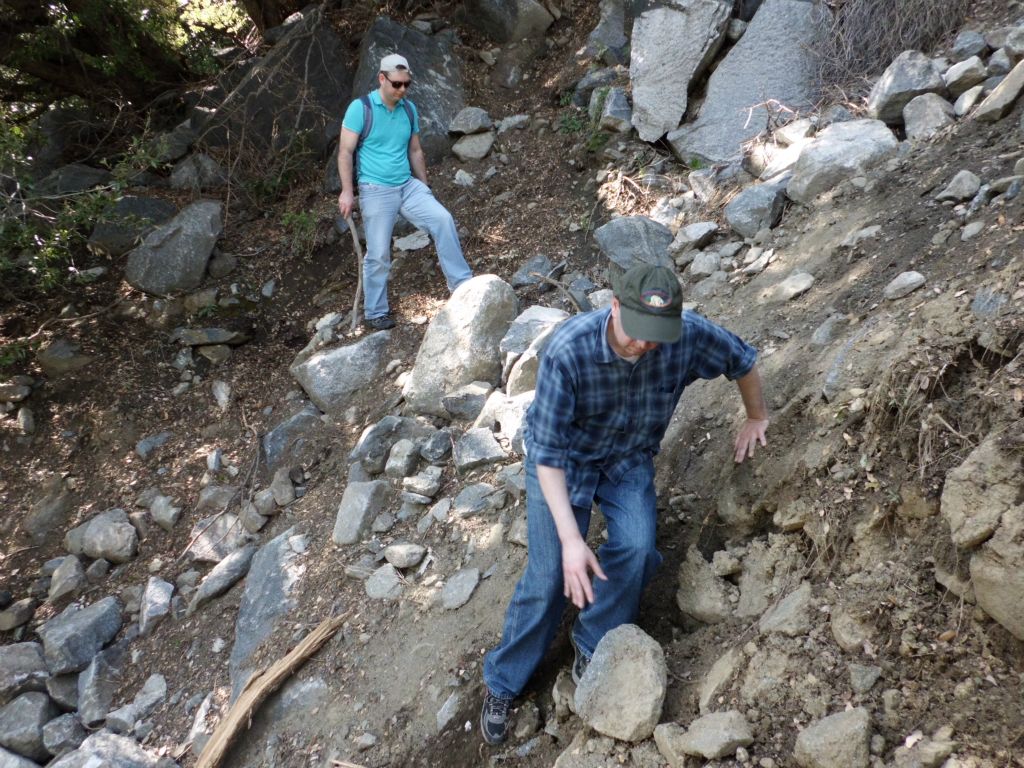 A major washout hits the switchback right away and we had to navigate across with no clear trail on the other side: