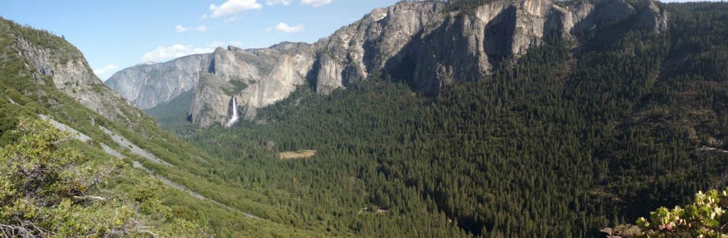 Panoramic showing Yosemite Valley as seen from Rainbow View: