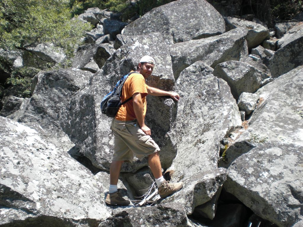 Portions of boulders must be carefully climbed up and over: