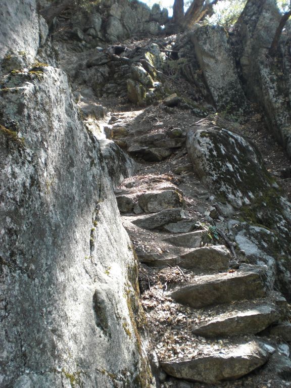 Stone steps placed long ago by the trail builders confirm that this was once an official trail: