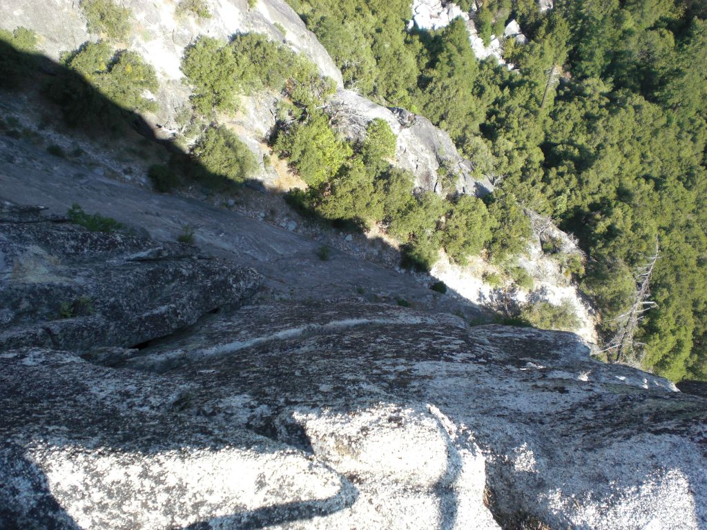 Holding the camera over the railing and taking a picture looking straight down from Sierra Point: