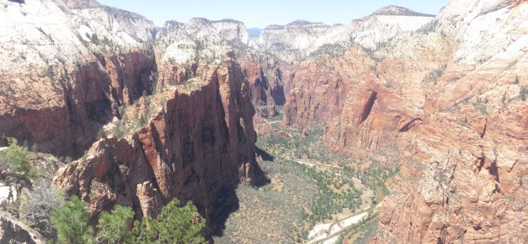 Panoramic of Zion Canyon looking towards narrows